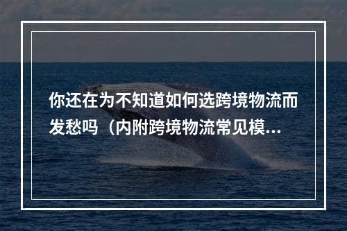 你还在为不知道如何选跨境物流而发愁吗（内附跨境物流常见模式）