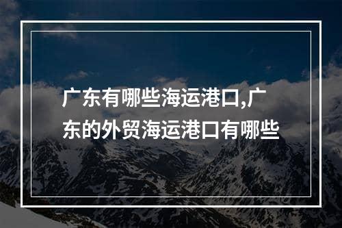 广东有哪些海运港口,广东的外贸海运港口有哪些