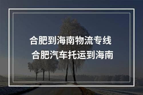 合肥到海南物流专线  合肥汽车托运到海南