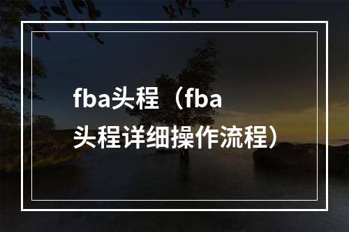 fba头程（fba头程详细操作流程）