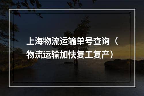 上海物流运输单号查询（物流运输加快复工复产）