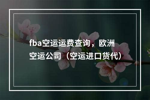 fba空运运费查询，欧洲空运公司（空运进口货代）