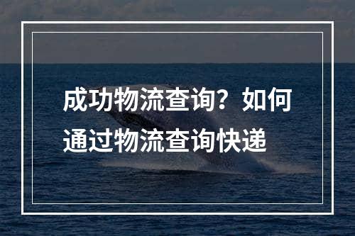 成功物流查询？如何通过物流查询快递