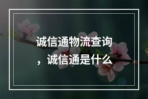 诚信通物流查询，诚信通是什么