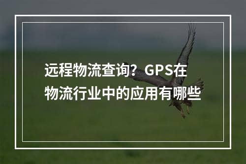 远程物流查询？GPS在物流行业中的应用有哪些