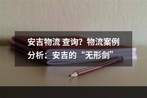 安吉物流 查询？物流案例分析：安吉的“无形剑”