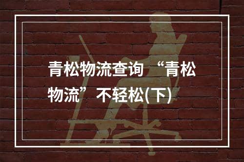 青松物流查询 “青松物流”不轻松(下)