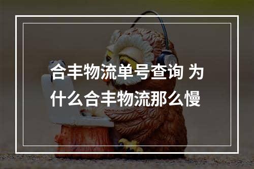 合丰物流单号查询 为什么合丰物流那么慢