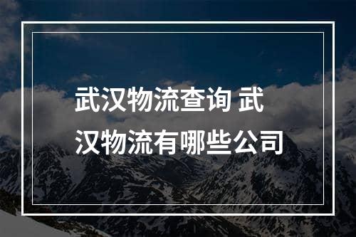 武汉物流查询 武汉物流有哪些公司